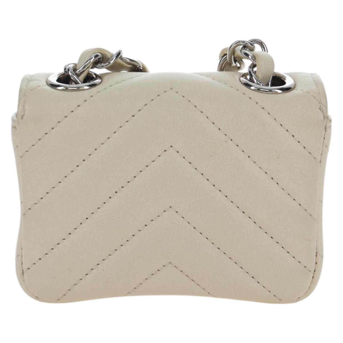 CHANEL V-stitch Classic Mini Chain Bag Lamb Skin Beige Silver CC Auth bs36939M