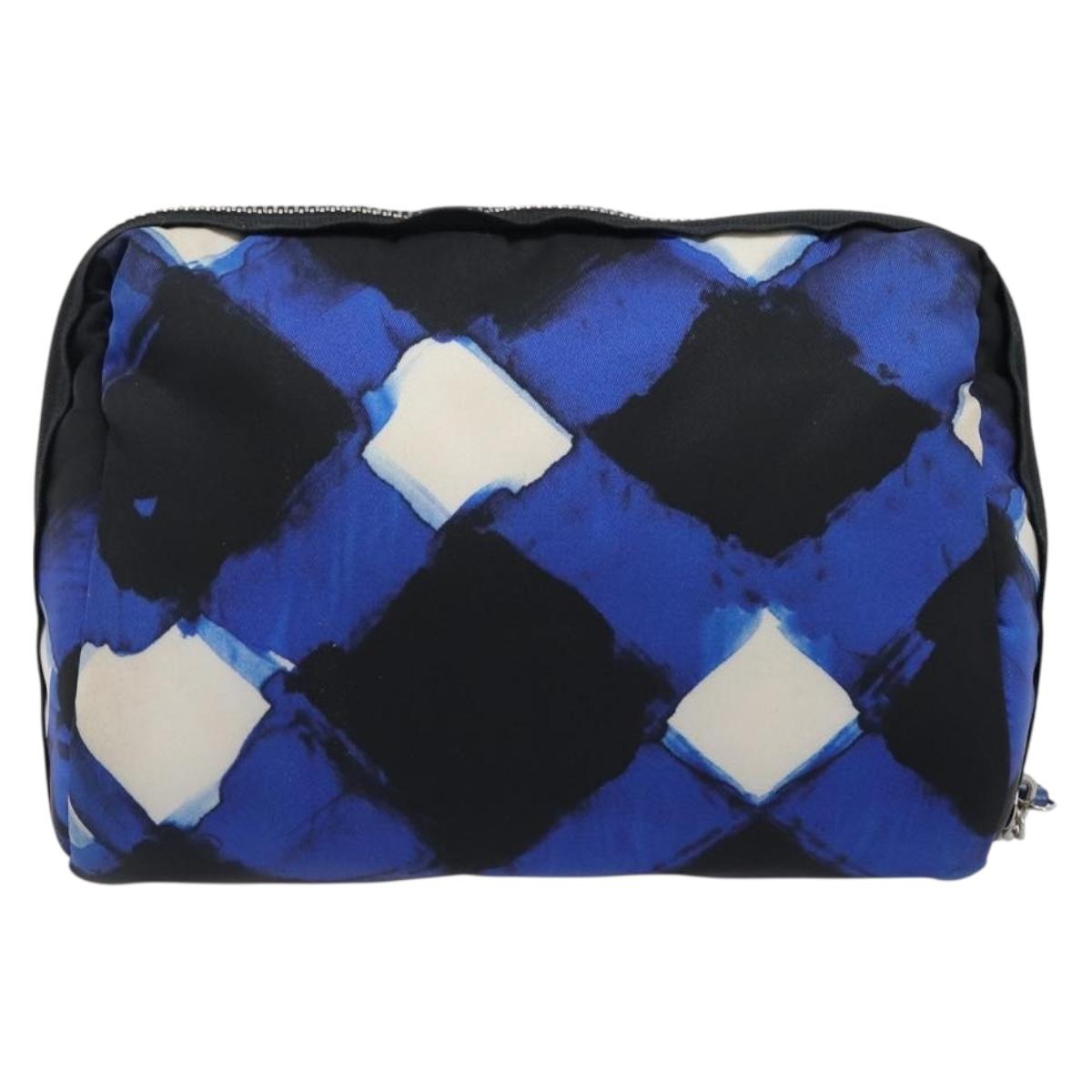 CHANEL Clutch Bag Nylon Blue Silver CC Auth bs36940V