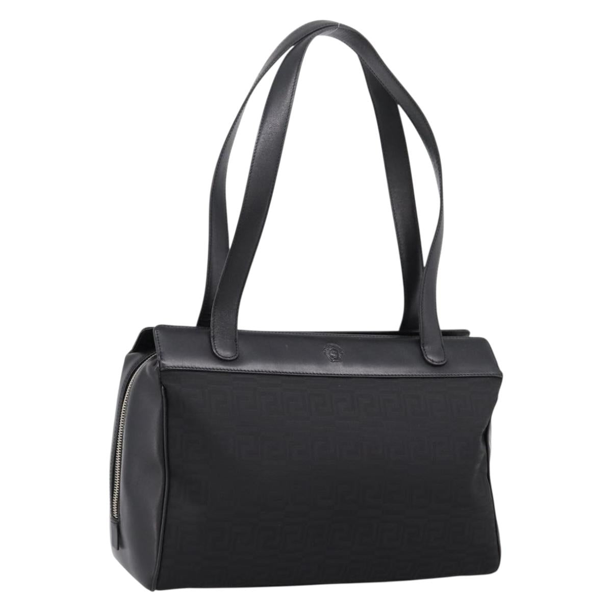 Gianni Versace Tote Bag Canvas Black Silver Auth bs36941