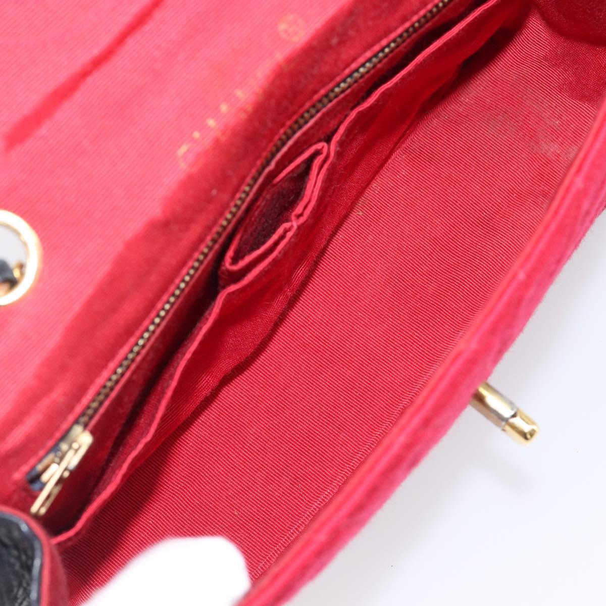 CHANEL Chain V Stitch Shoulder Bag Cotton Red Gold CC Auth bs36943A