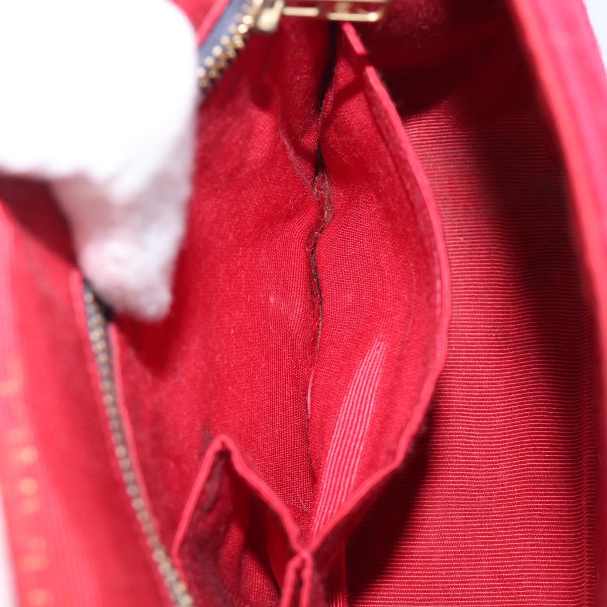 CHANEL Chain V Stitch Shoulder Bag Cotton Red Gold CC Auth bs36943A