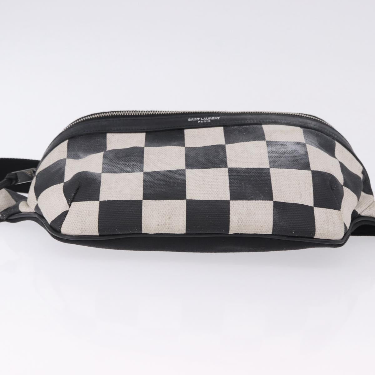 SAINT LAURENT Waist Bag Coated Canvas White Black Auth bs36944