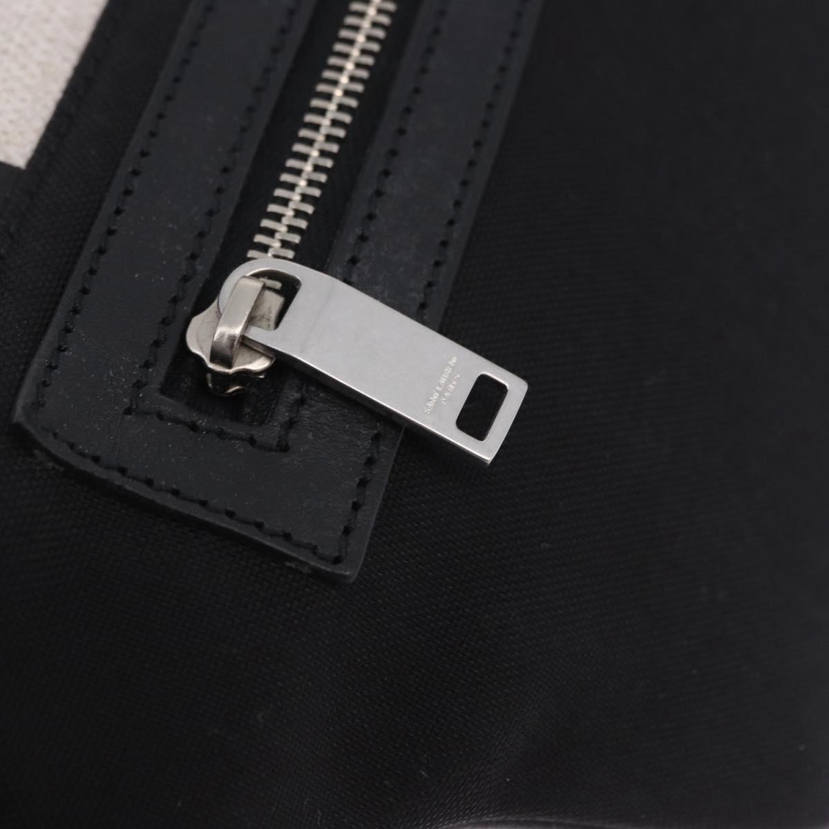 SAINT LAURENT Waist Bag Coated Canvas White Black Auth bs36944