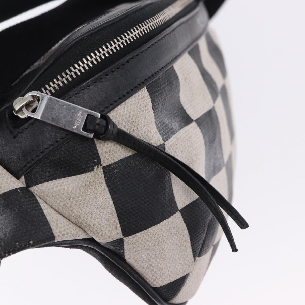 SAINT LAURENT Waist Bag Coated Canvas White Black Auth bs36944