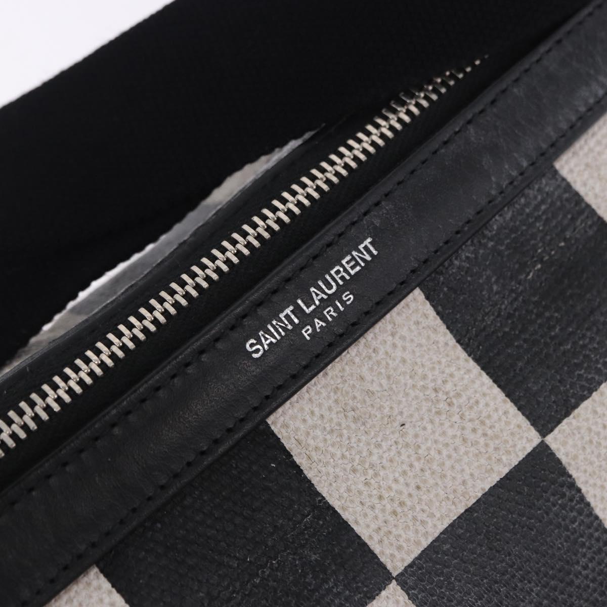 SAINT LAURENT Waist Bag Coated Canvas White Black Auth bs36944