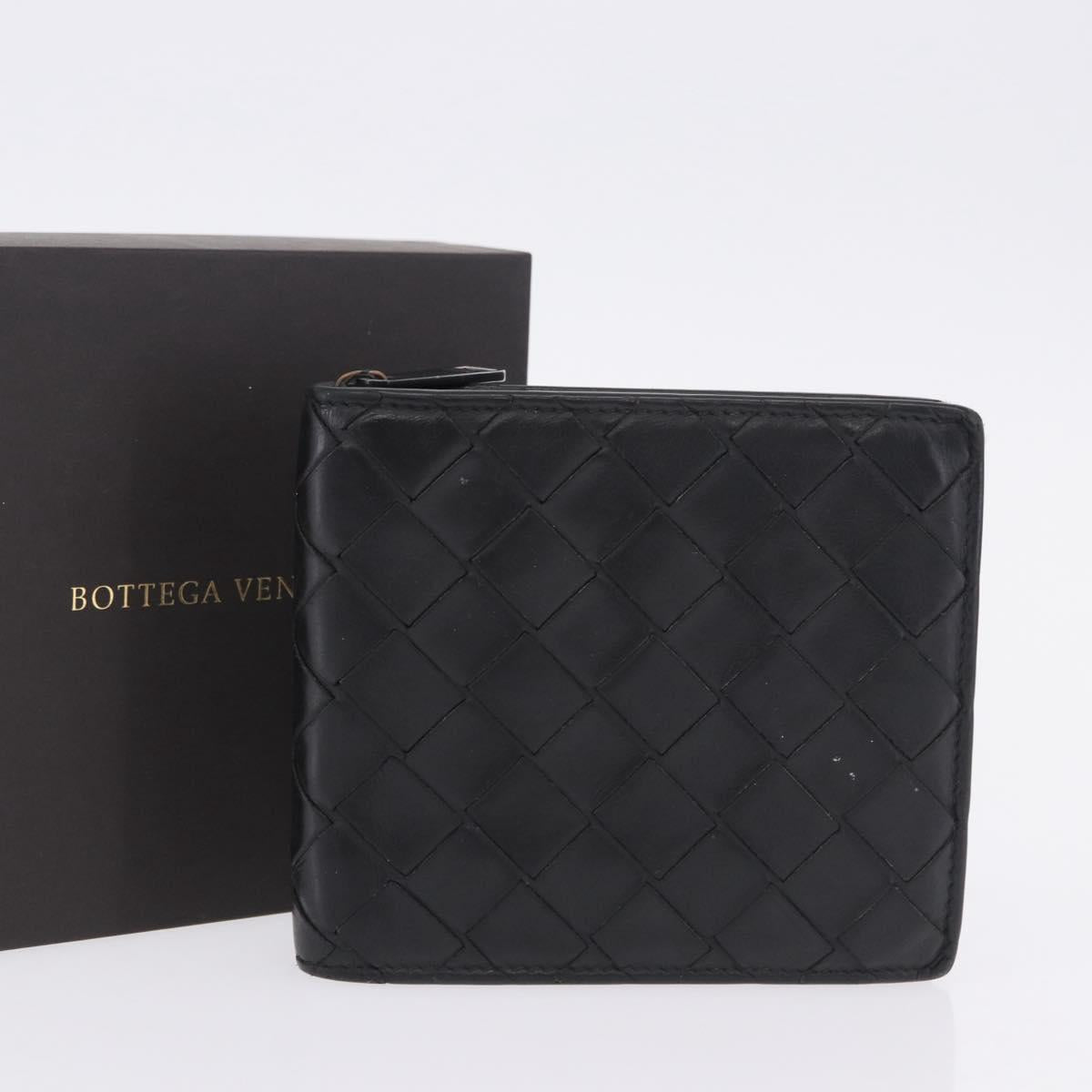 BOTTEGA VENETA INTRECCIATO Bifold Wallet Leather Black Auth bs36945