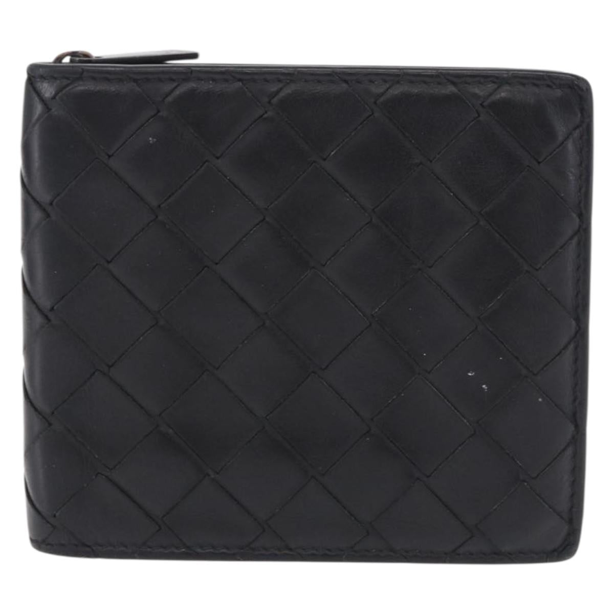 BOTTEGA VENETA INTRECCIATO Bifold Wallet Leather Black Auth bs36945