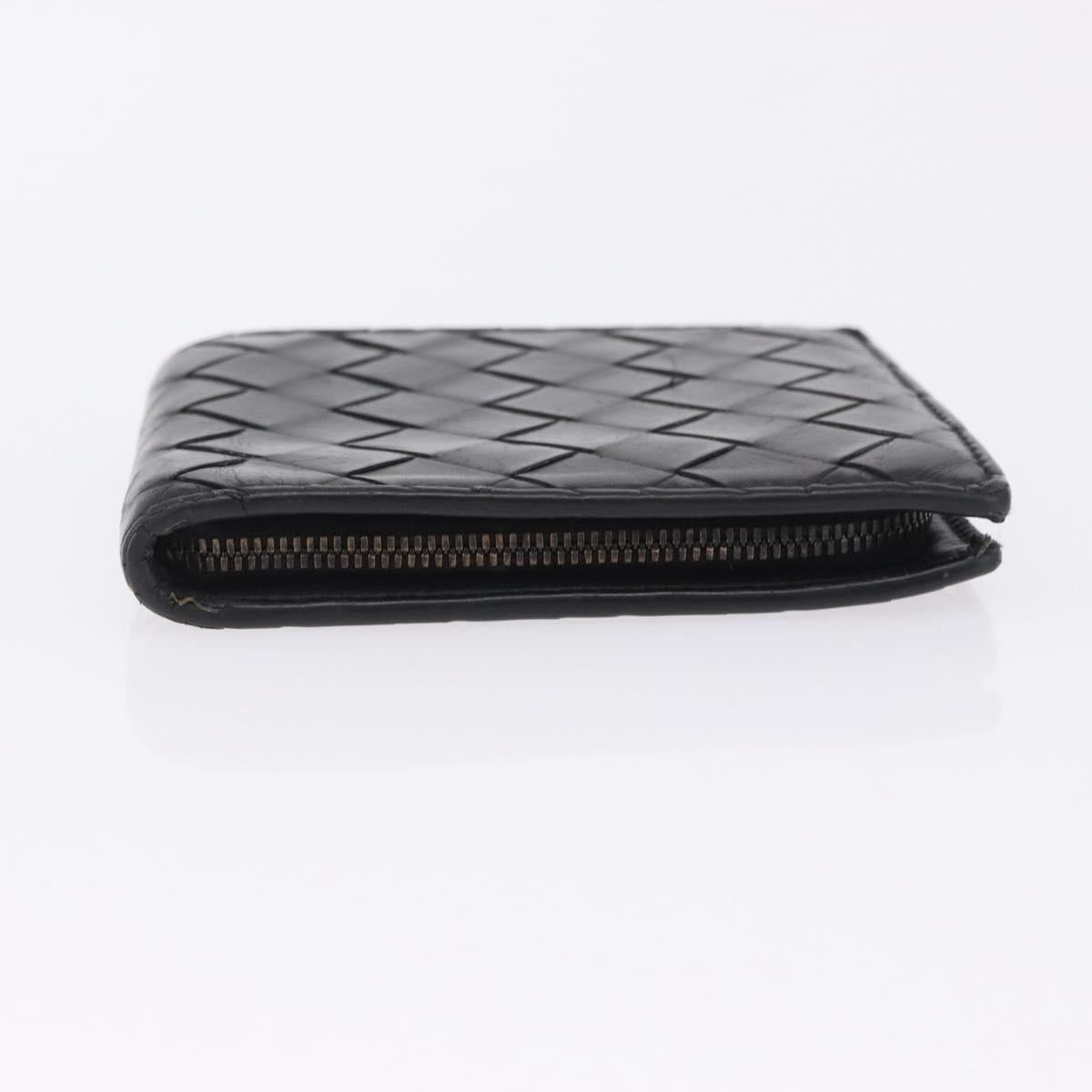 BOTTEGA VENETA INTRECCIATO Bifold Wallet Leather Black Auth bs36945