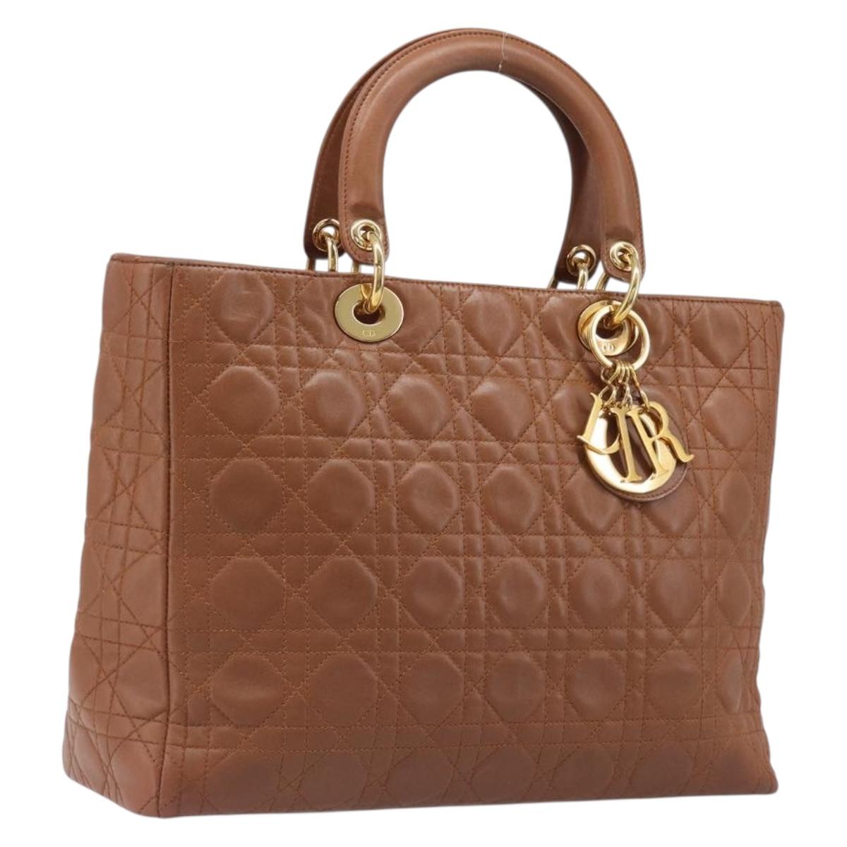 Christian Dior Canage Hand Bag Leather Brown Gold Auth bs36947
