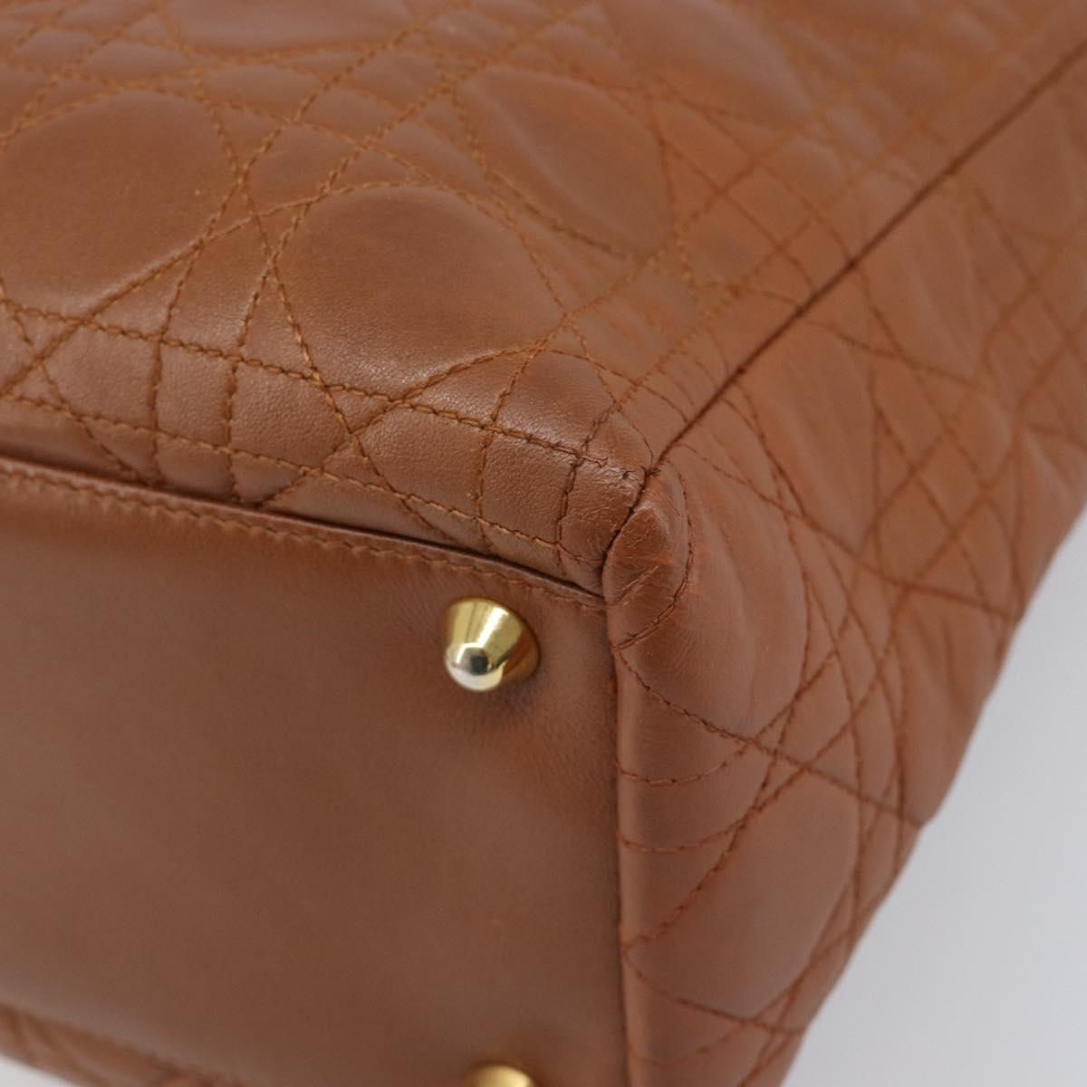 Christian Dior Canage Hand Bag Leather Brown Gold Auth bs36947