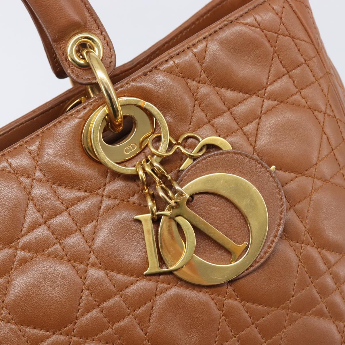 Christian Dior Canage Hand Bag Leather Brown Gold Auth bs36947