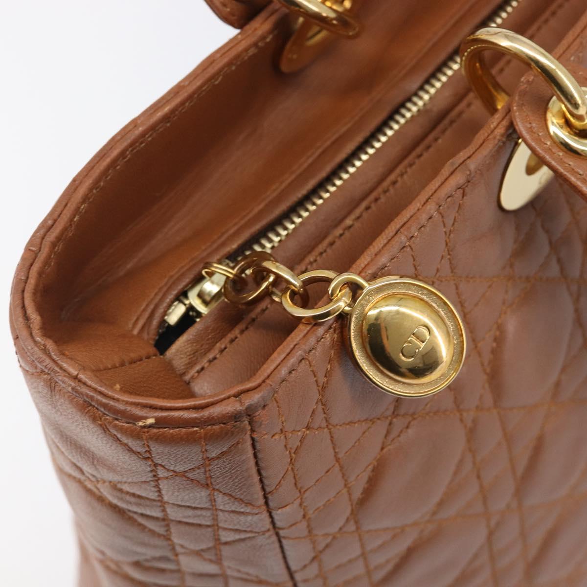 Christian Dior Canage Hand Bag Leather Brown Gold Auth bs36947