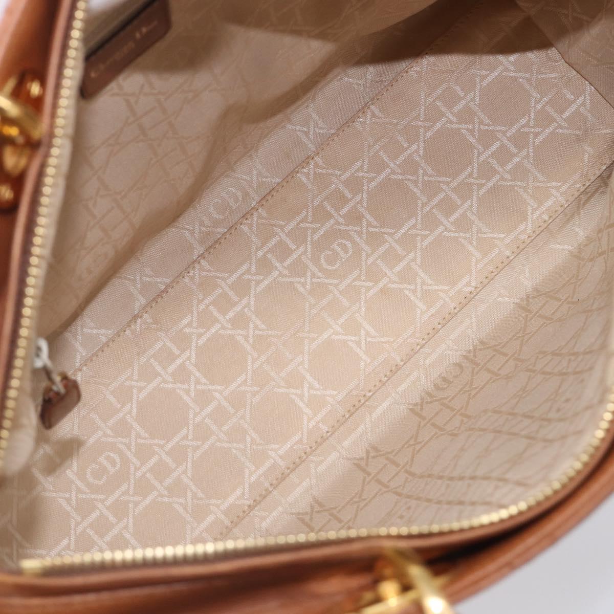 Christian Dior Canage Hand Bag Leather Brown Gold Auth bs36947