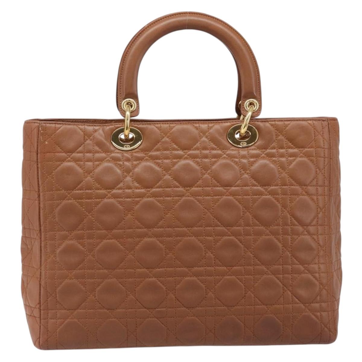 Christian Dior Canage Hand Bag Leather Brown Gold Auth bs36947