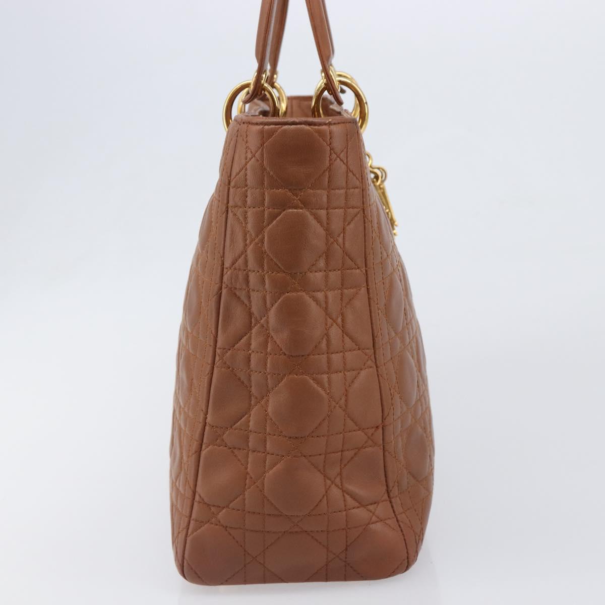 Christian Dior Canage Hand Bag Leather Brown Gold Auth bs36947