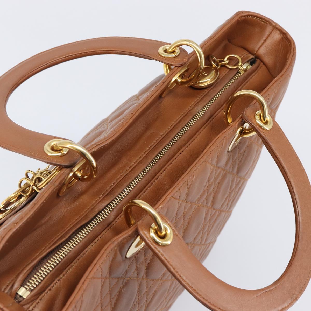 Christian Dior Canage Hand Bag Leather Brown Gold Auth bs36947