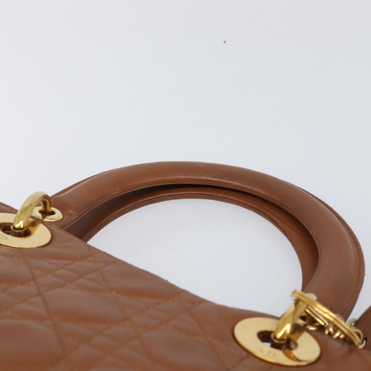 Christian Dior Canage Hand Bag Leather Brown Gold Auth bs36947