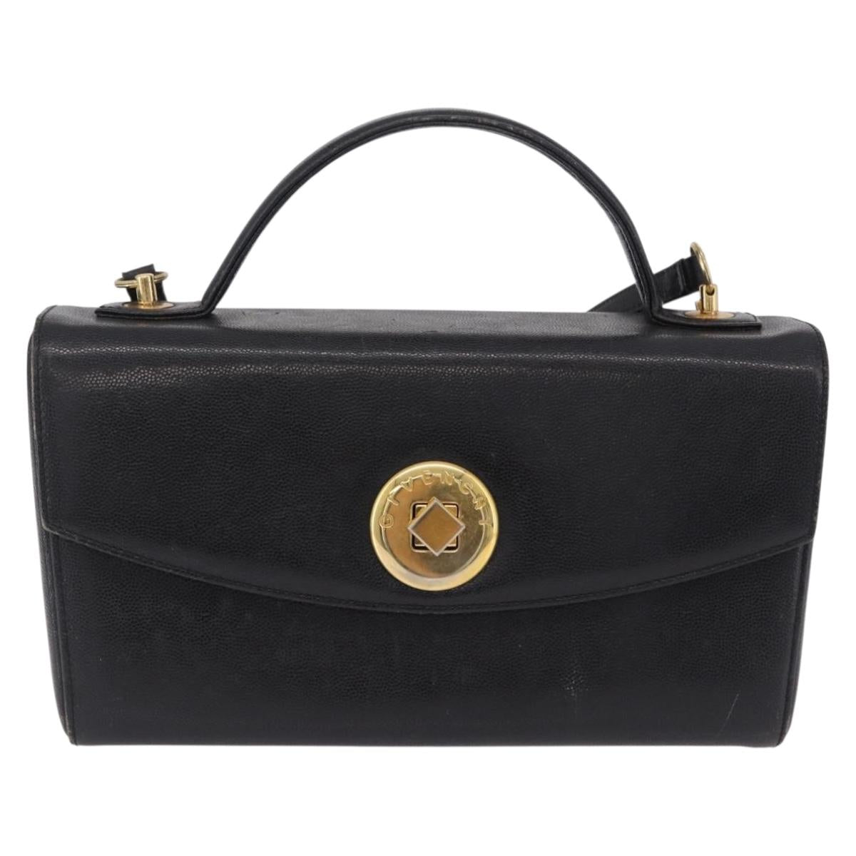 GIVENCHY Hand Bag Leather 2way Black Gold Auth bs36948