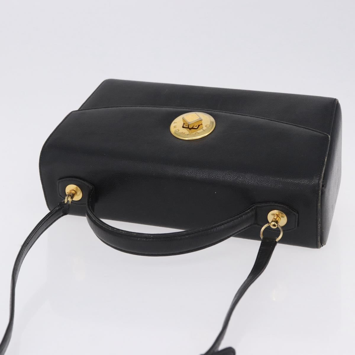 GIVENCHY Hand Bag Leather 2way Black Gold Auth bs36948