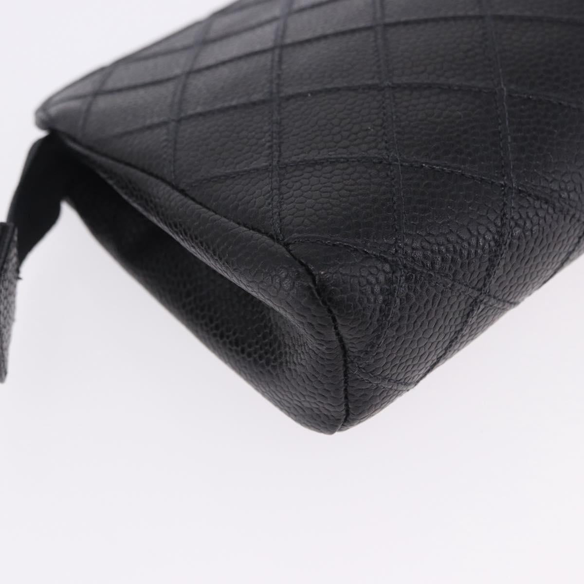 CHANEL Matelasse Pouch Caviar Skin Black Gold CC Auth bs36949