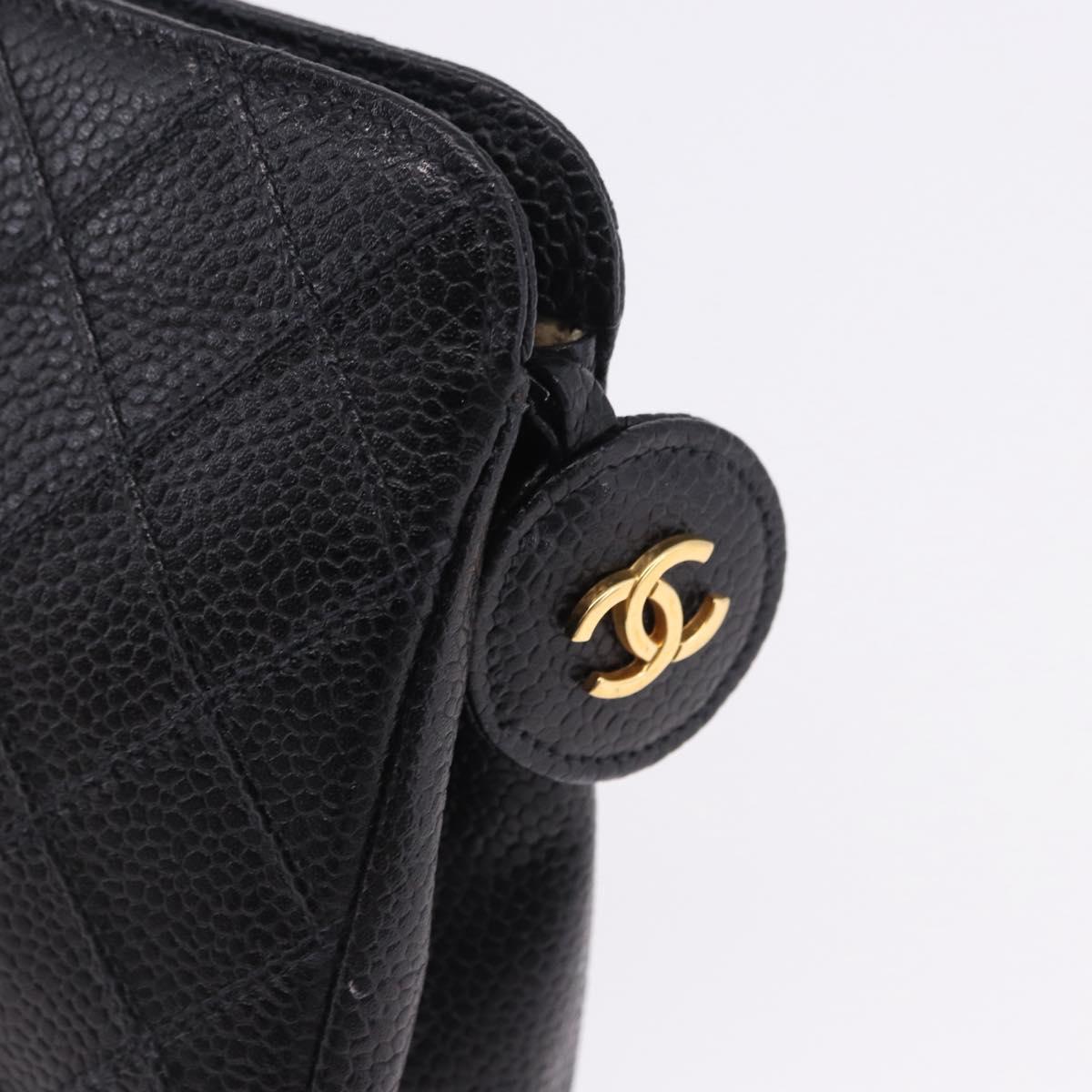 CHANEL Matelasse Pouch Caviar Skin Black Gold CC Auth bs36949