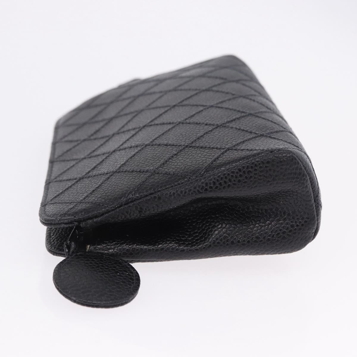 CHANEL Matelasse Pouch Caviar Skin Black Gold CC Auth bs36949