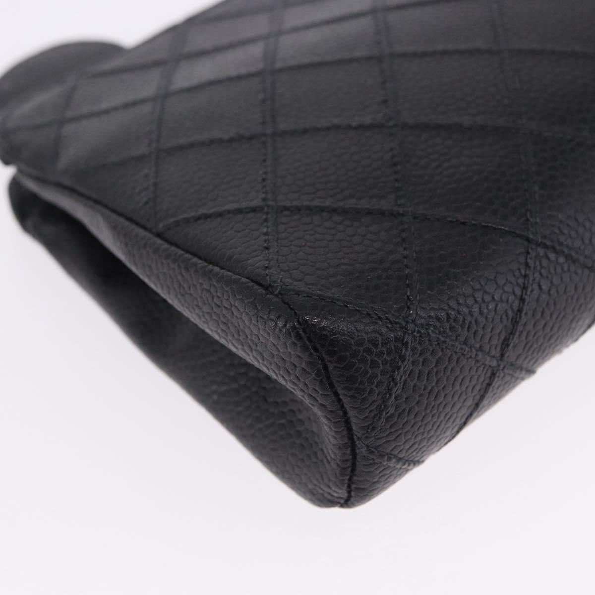 CHANEL Matelasse Pouch Caviar Skin Black Gold CC Auth bs36949
