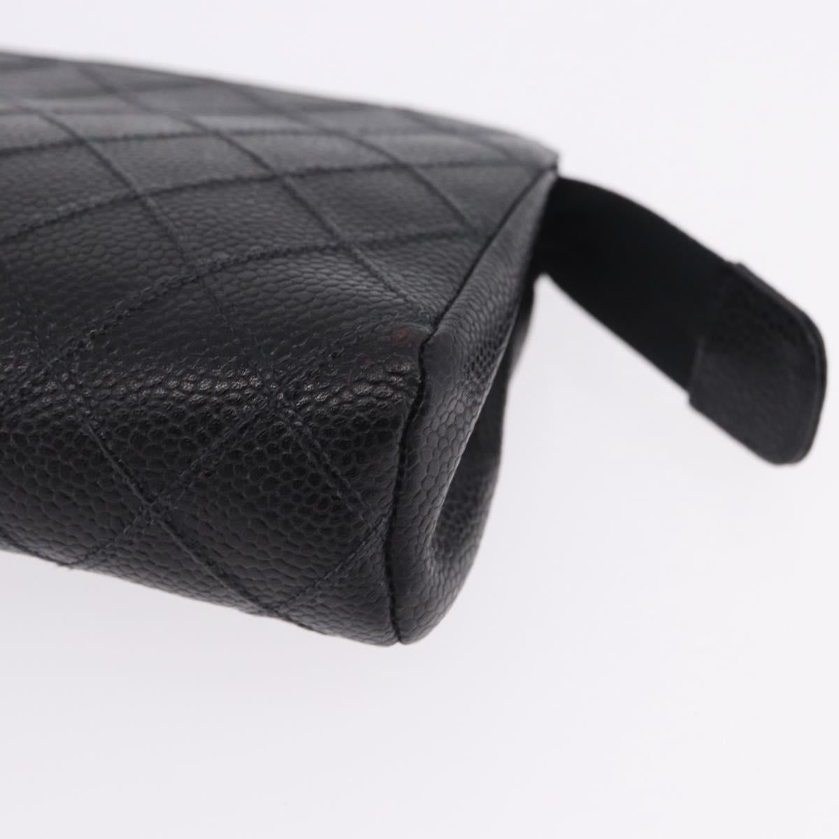 CHANEL Matelasse Pouch Caviar Skin Black Gold CC Auth bs36949