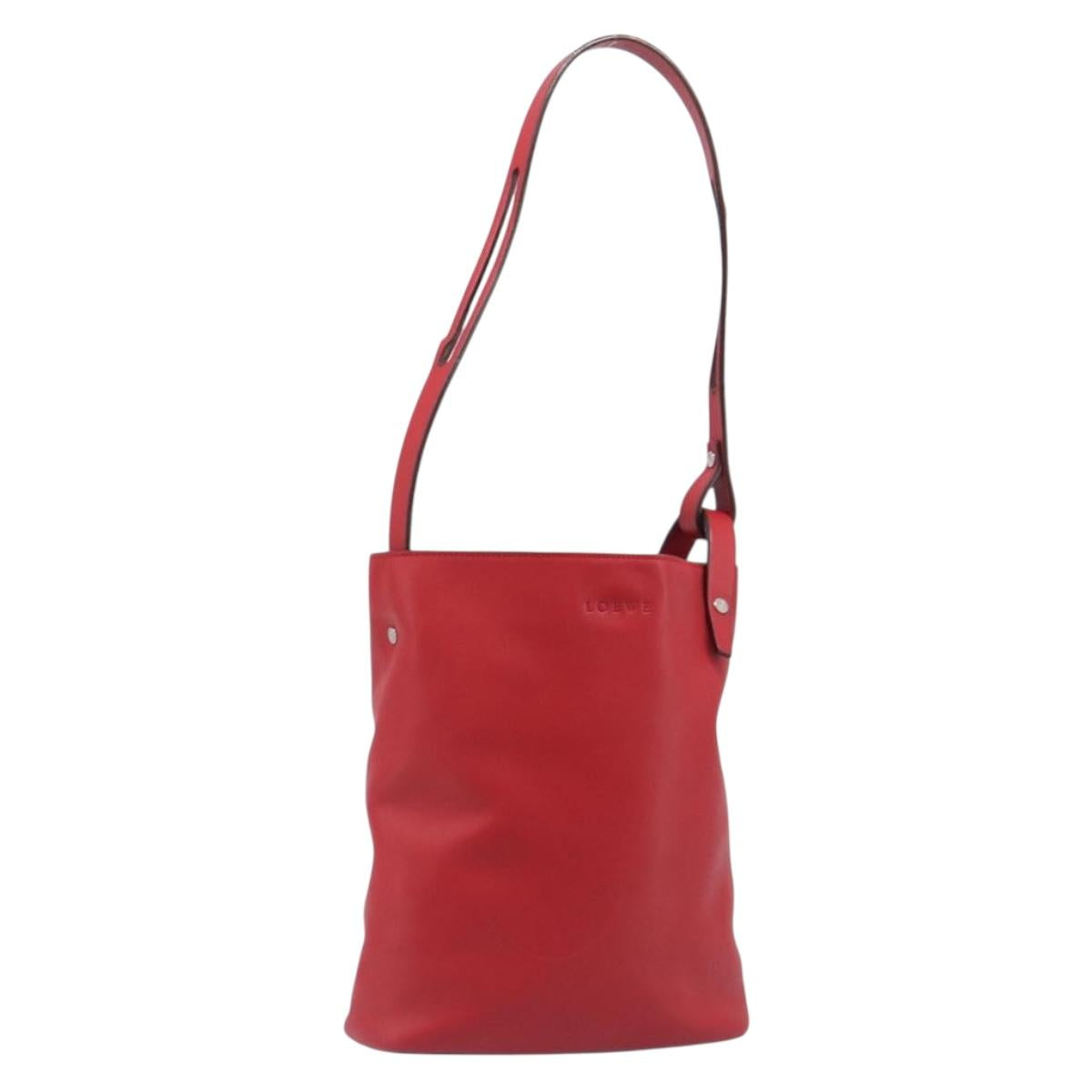 LOEWE Shoulder Bag Leather Red Silver Auth bs36952A
