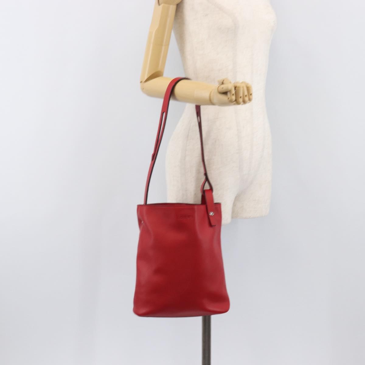 LOEWE Shoulder Bag Leather Red Silver Auth bs36952A