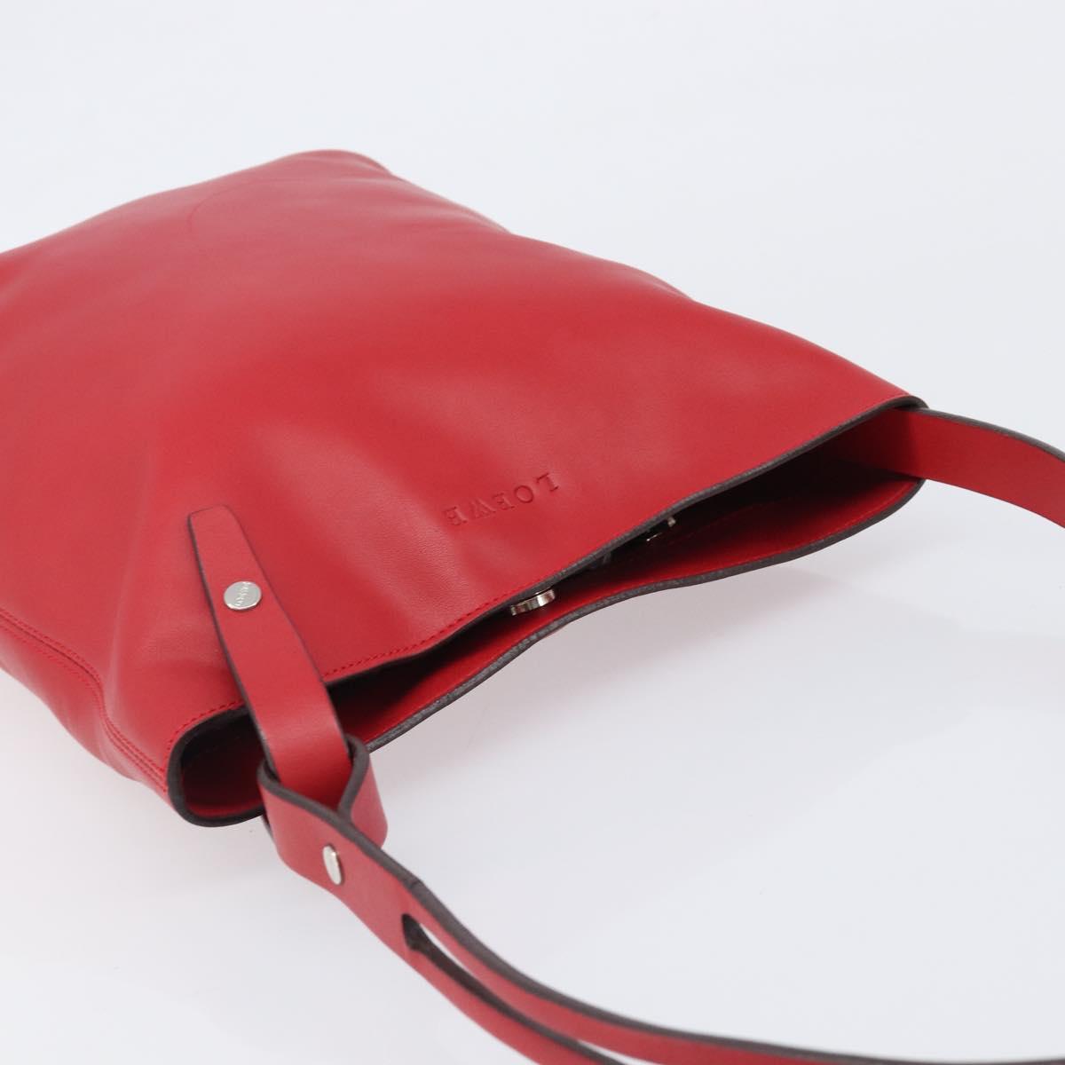 LOEWE Shoulder Bag Leather Red Silver Auth bs36952A
