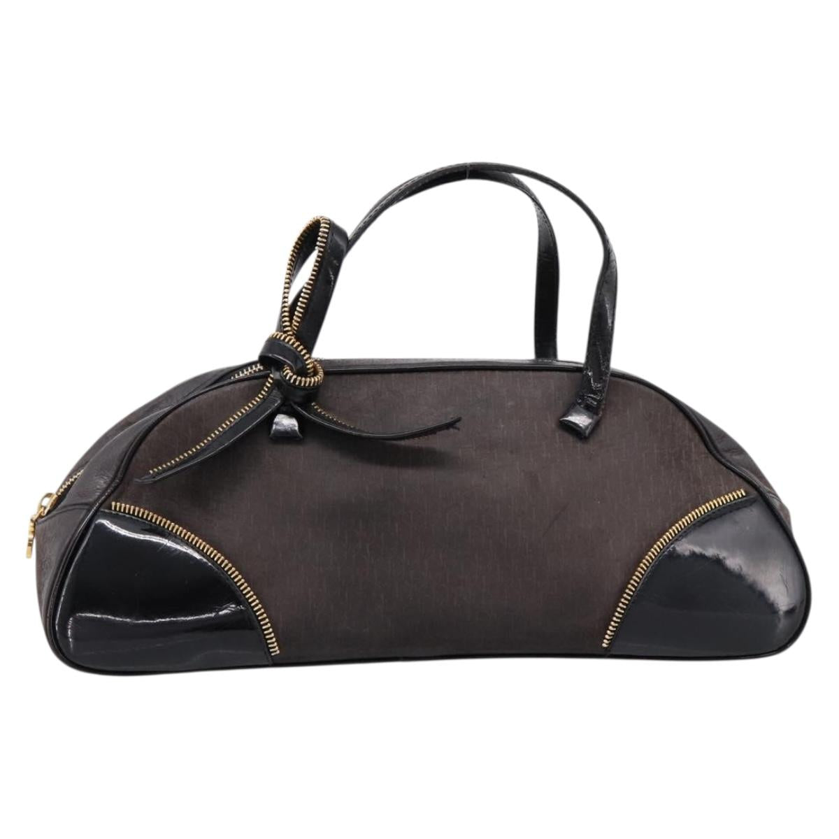 Christian Dior Trotter Canvas Hand Bag Black Gold Auth bs36954