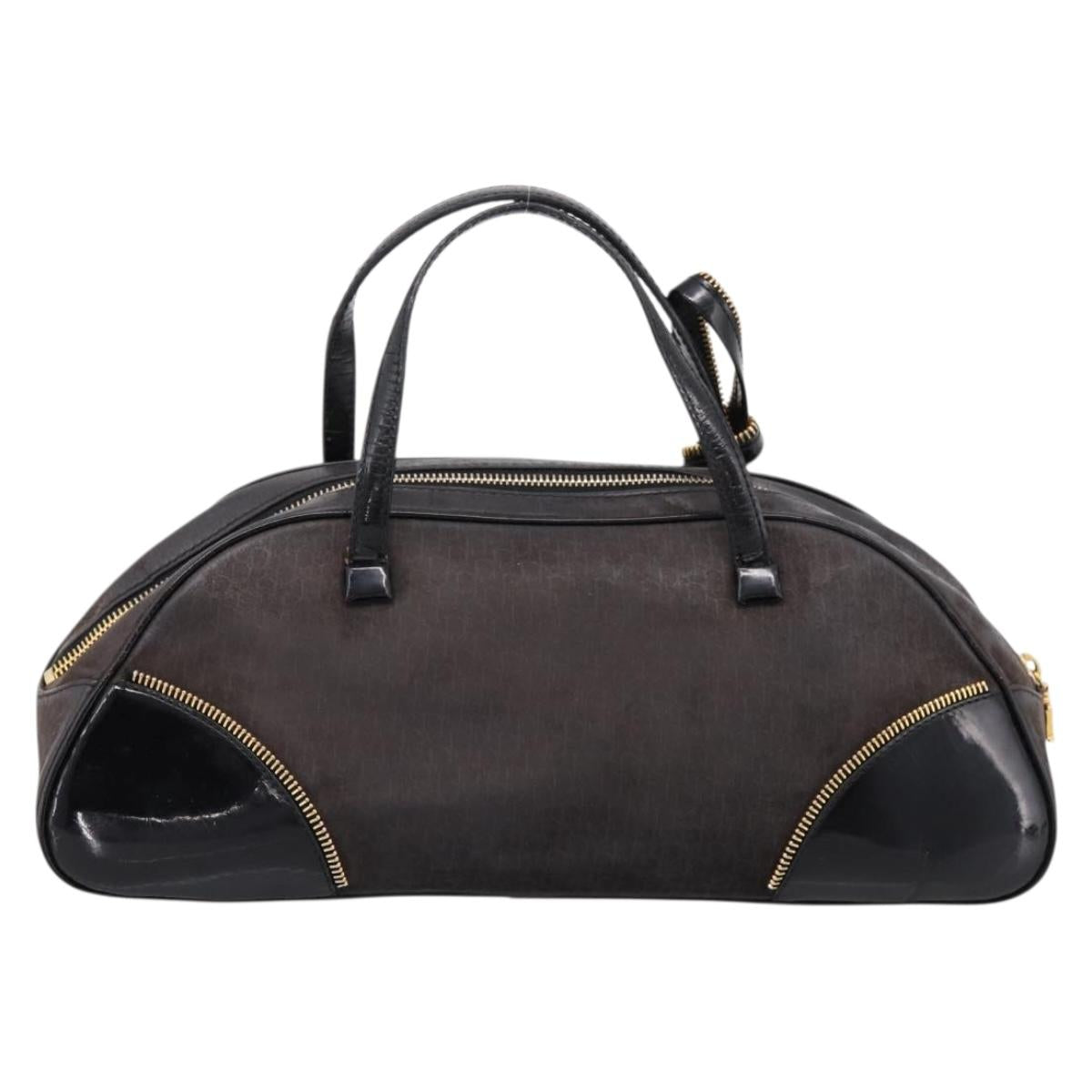 Christian Dior Trotter Canvas Hand Bag Black Gold Auth bs36954