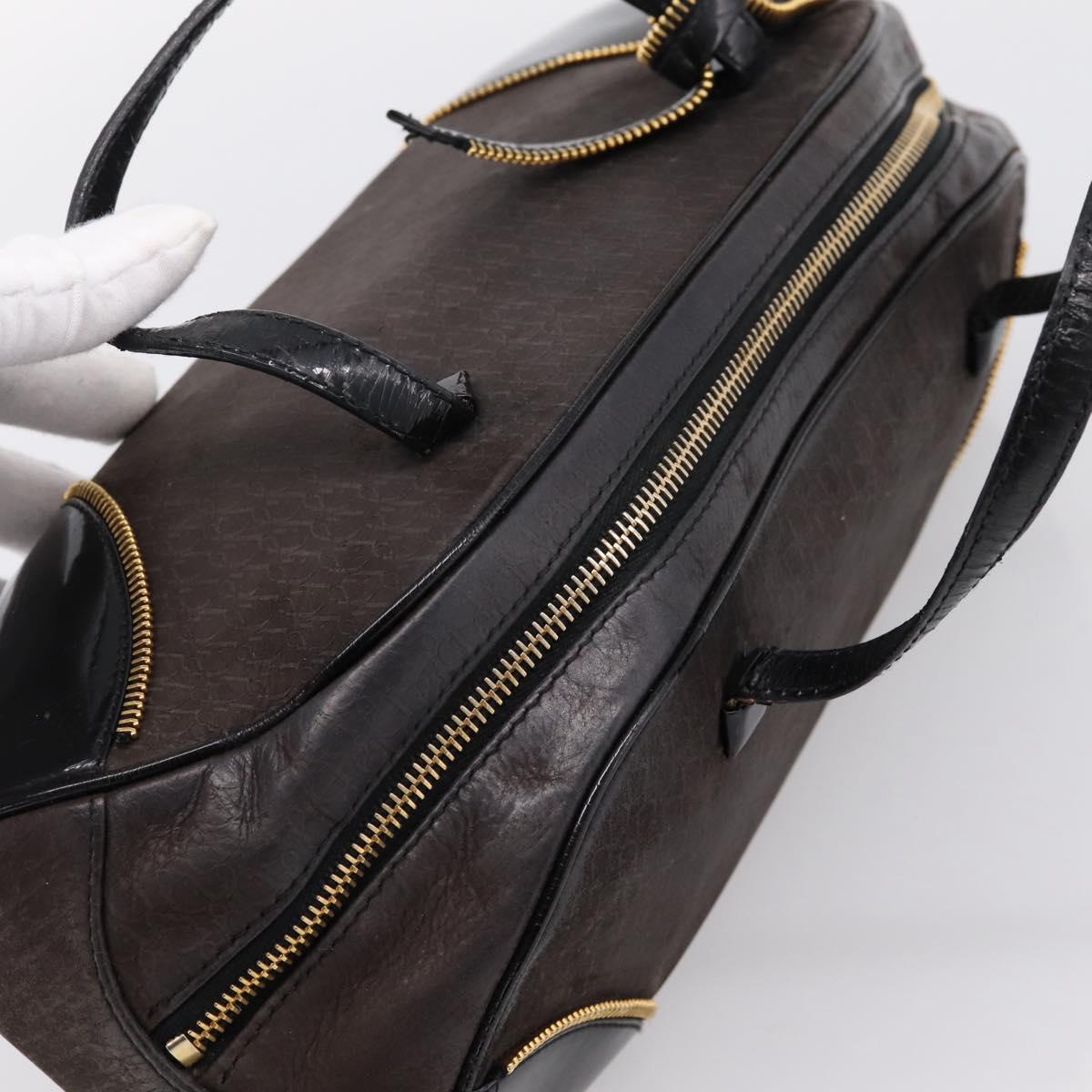 Christian Dior Trotter Canvas Hand Bag Black Gold Auth bs36954