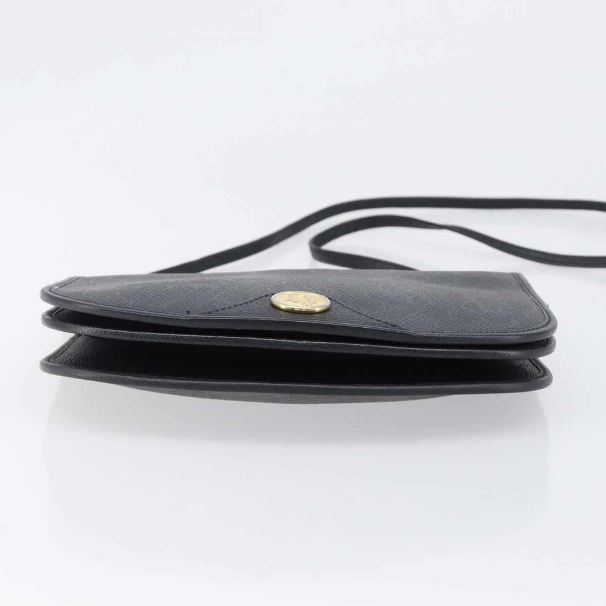 Christian Dior Honeycomb Canvas Shoulder Bag PVC Black Gold Auth bs36955