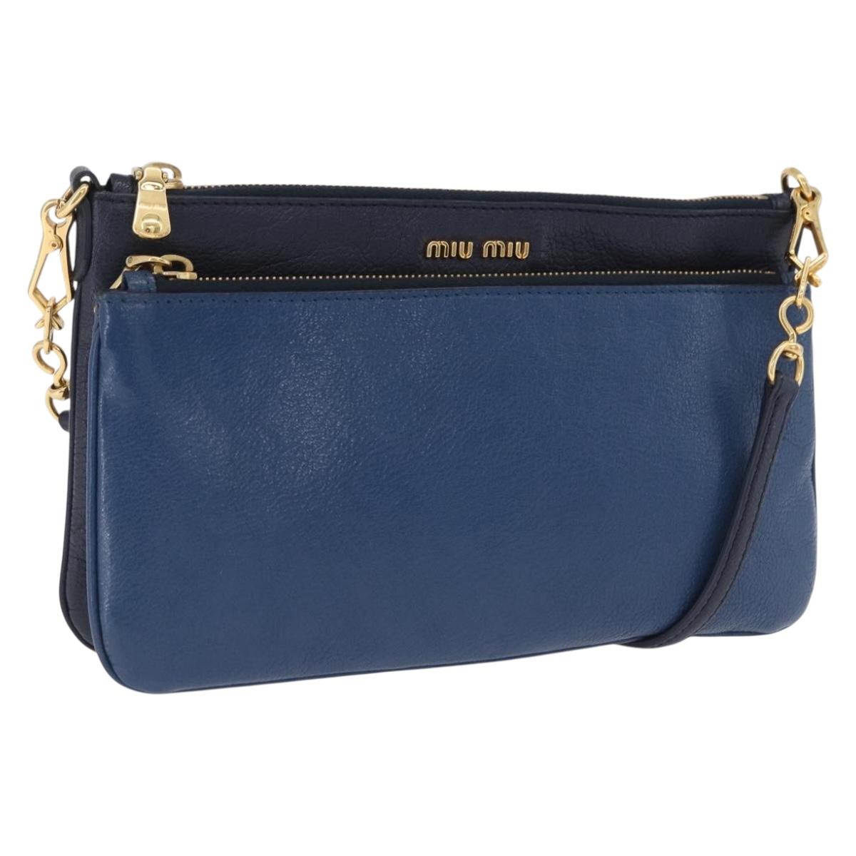 Miu Miu Chain Shoulder Bag Leather Blue Gold Auth bs36957A