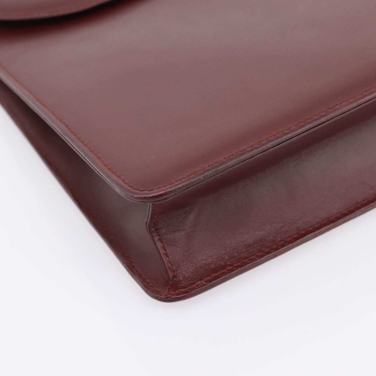 CARTIER Must Line Business Bag Leather Bordeaux Gold Auth bs36958