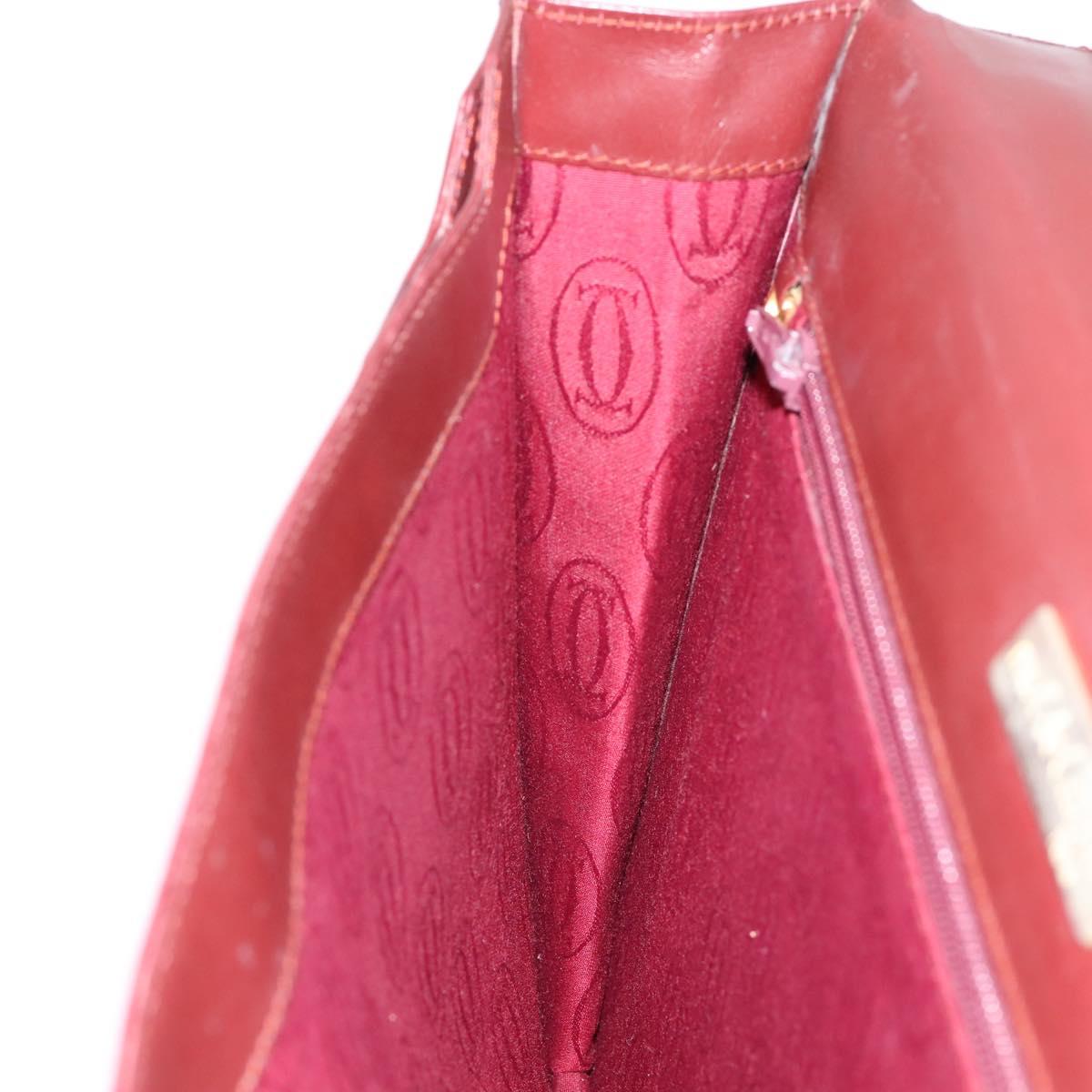 CARTIER Must Line Business Bag Leather Bordeaux Gold Auth bs36958