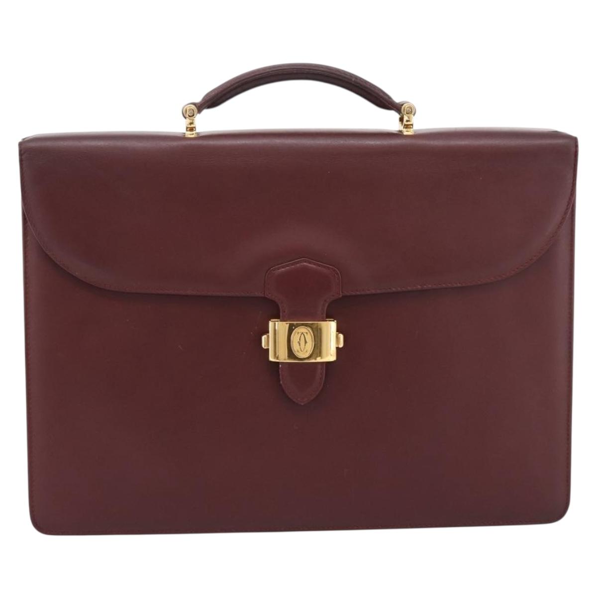 CARTIER Must Line Business Bag Leather Bordeaux Gold Auth bs36958