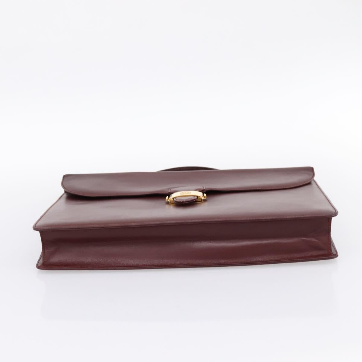 CARTIER Must Line Business Bag Leather Bordeaux Gold Auth bs36958