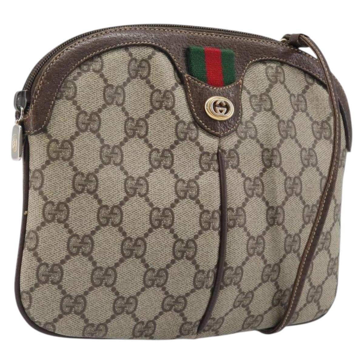 GUCCI GG Supreme Web Sherry Line Bag PVC Beige Gold 904 02 047 Auth bs36959