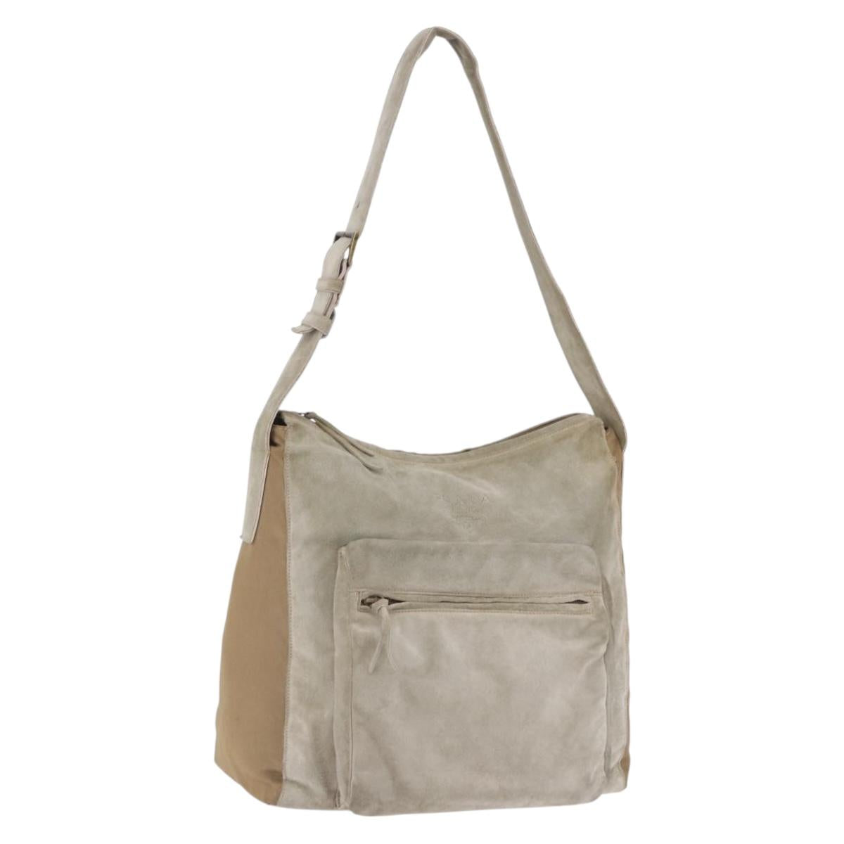 PRADA Shoulder Bag Suede Beige Auth bs36960