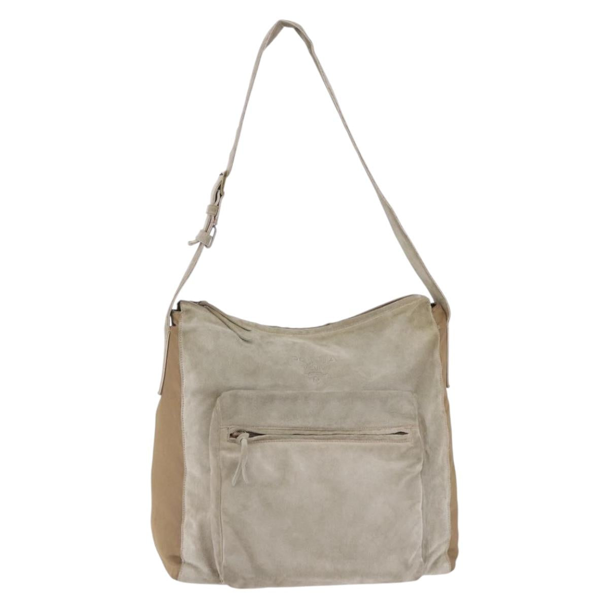 PRADA Shoulder Bag Suede Beige Auth bs36960