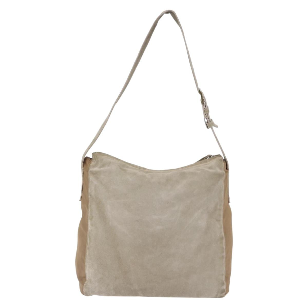 PRADA Shoulder Bag Suede Beige Auth bs36960