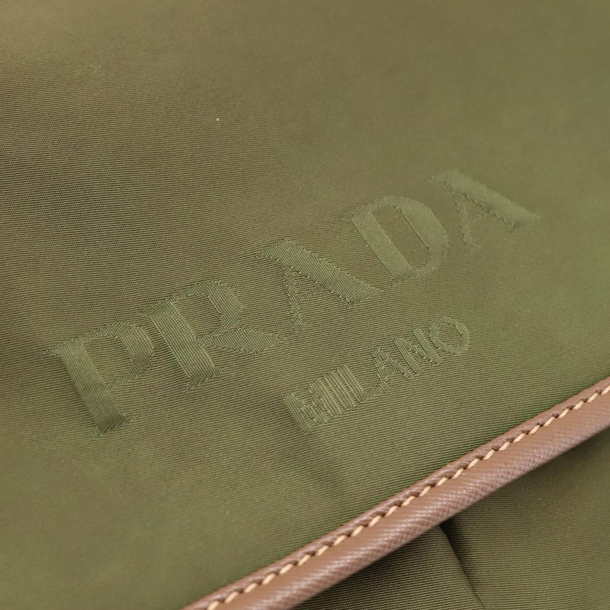 PRADA Shoulder Bag Nylon Khaki Silver Auth bs36961