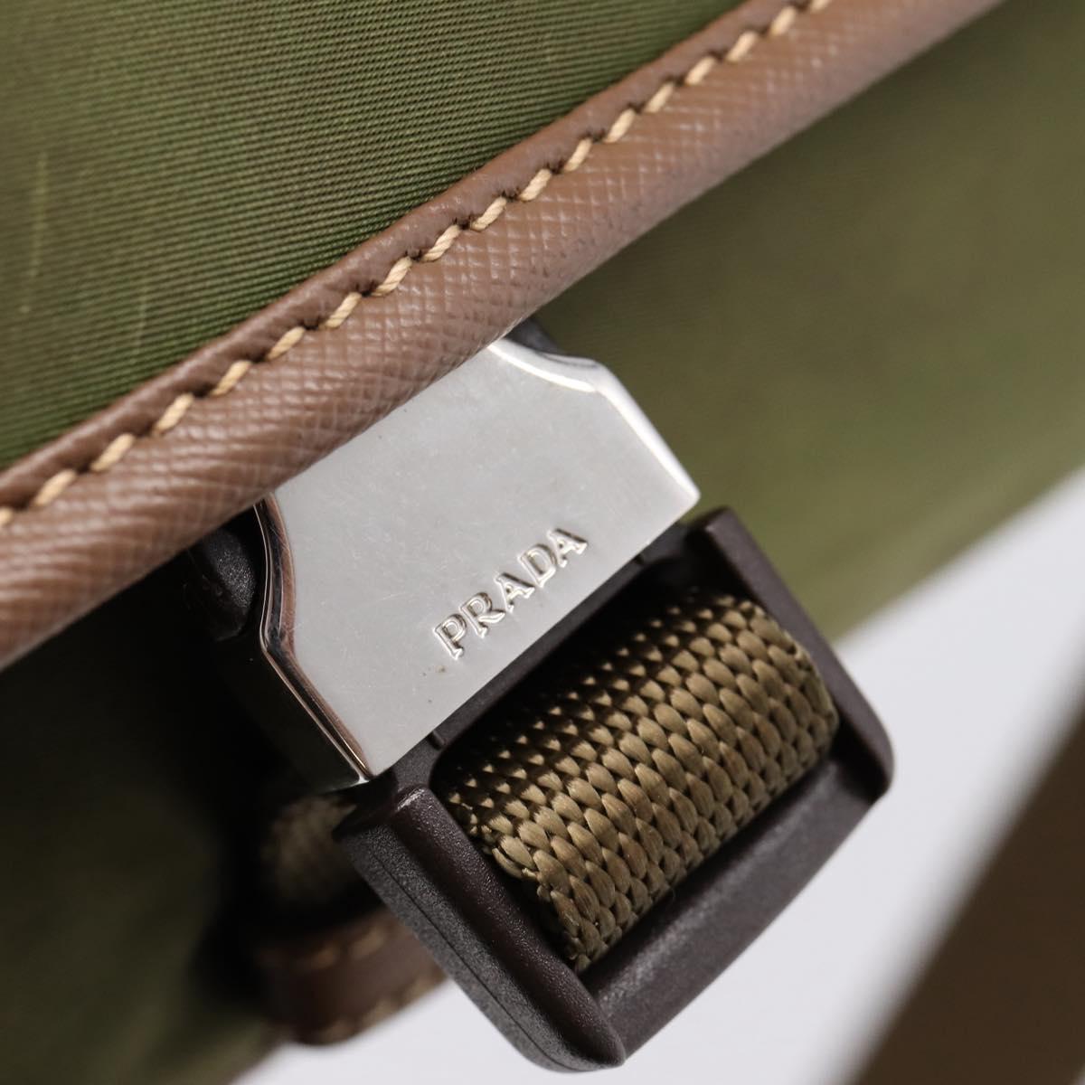 PRADA Shoulder Bag Nylon Khaki Silver Auth bs36961