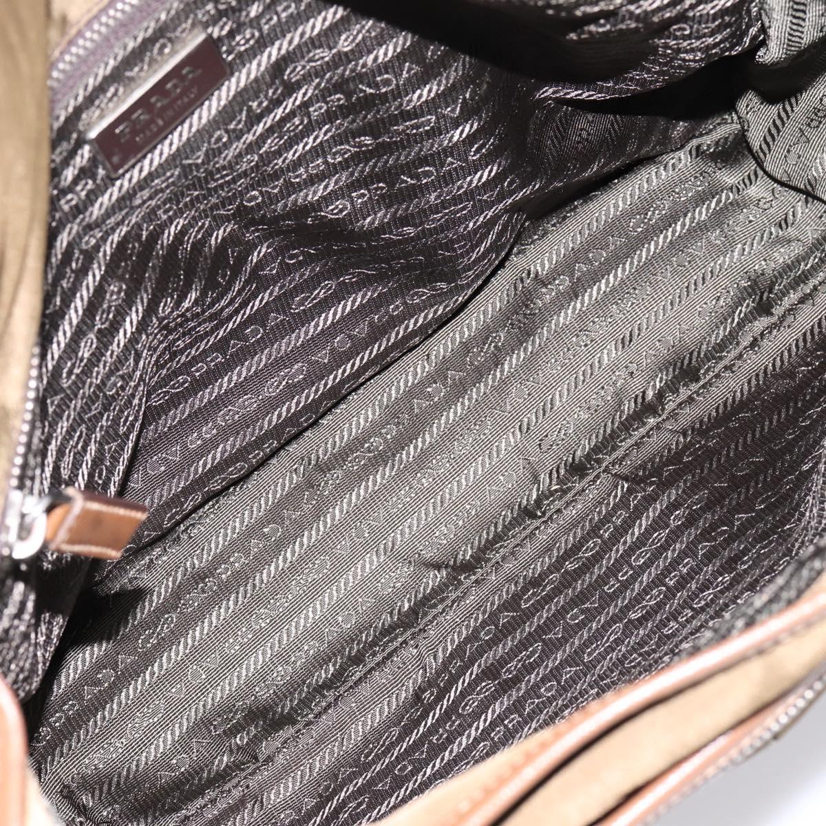 PRADA Shoulder Bag Nylon Khaki Silver Auth bs36961