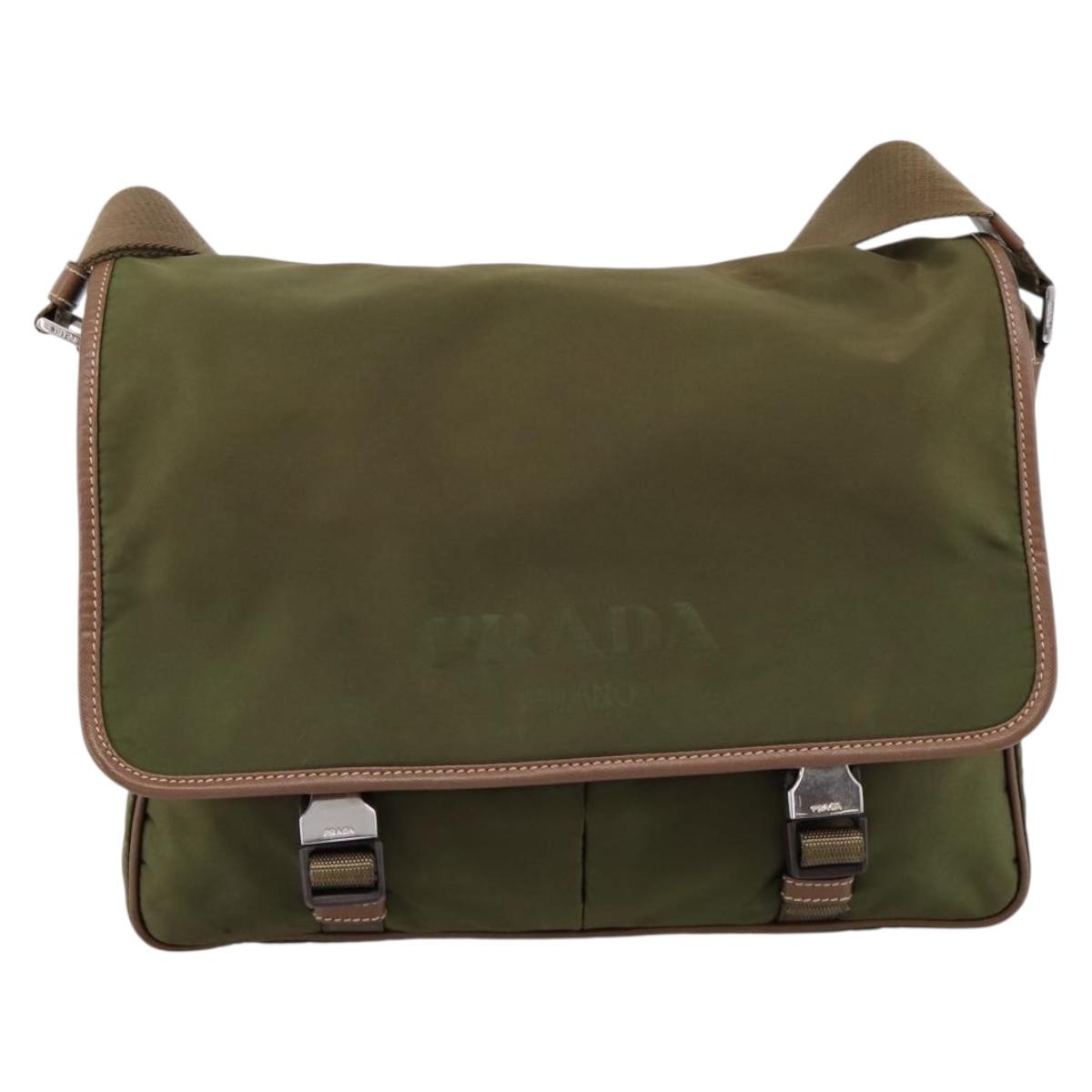 PRADA Shoulder Bag Nylon Khaki Silver Auth bs36961