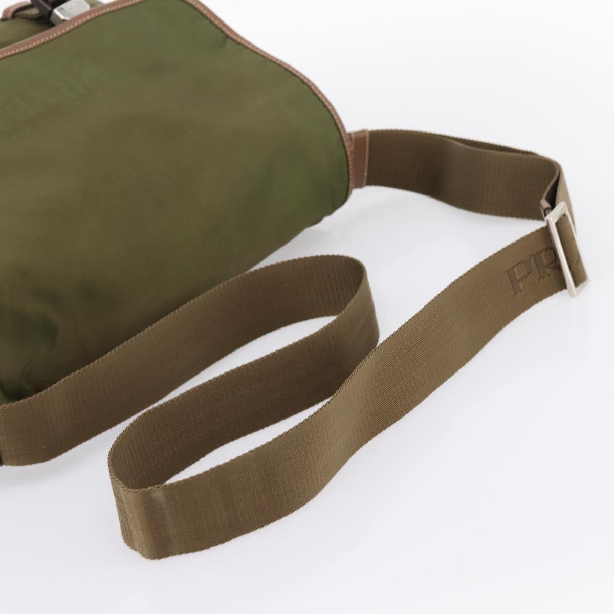 PRADA Shoulder Bag Nylon Khaki Silver Auth bs36961