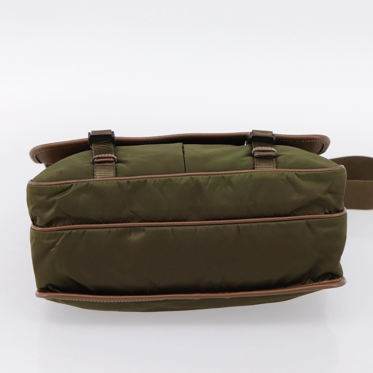 PRADA Shoulder Bag Nylon Khaki Silver Auth bs36961